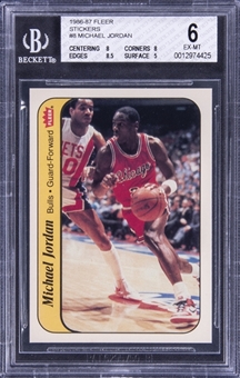 1986-87 Fleer Stickers #8 Michael Jordan Rookie Card - BGS EX-MT 6